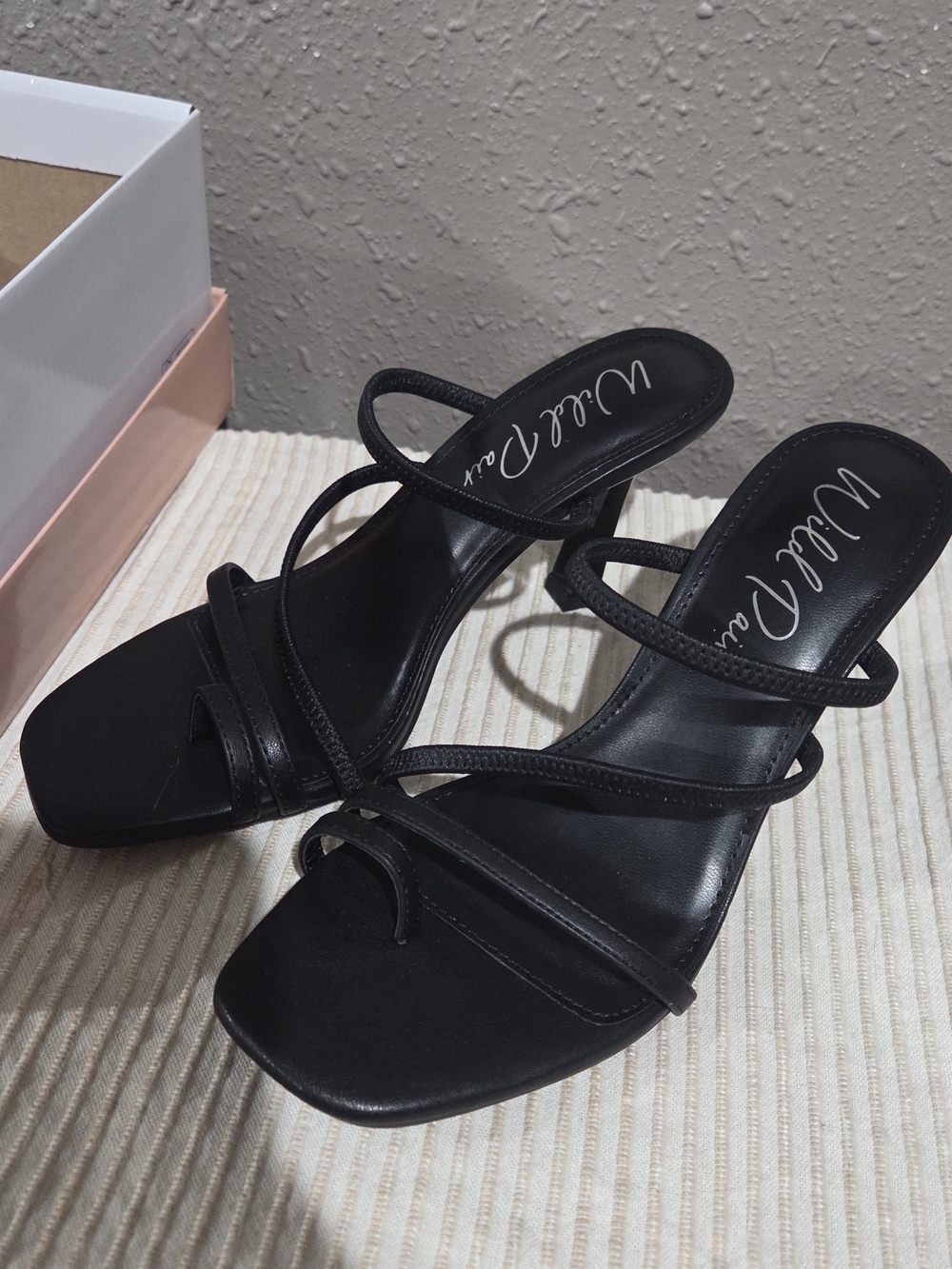 Wild Pair Black Strappy Square-Toe Heels
